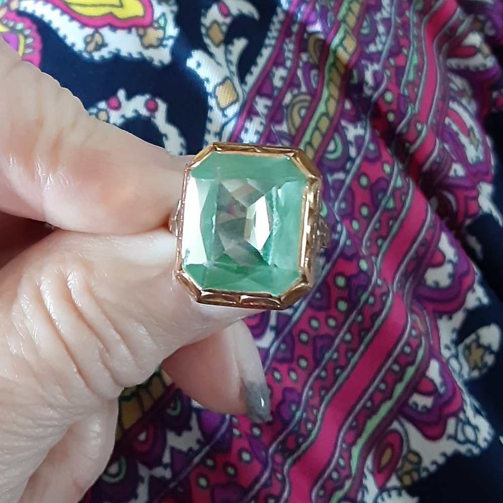 Antique Brass Ring Green Stone